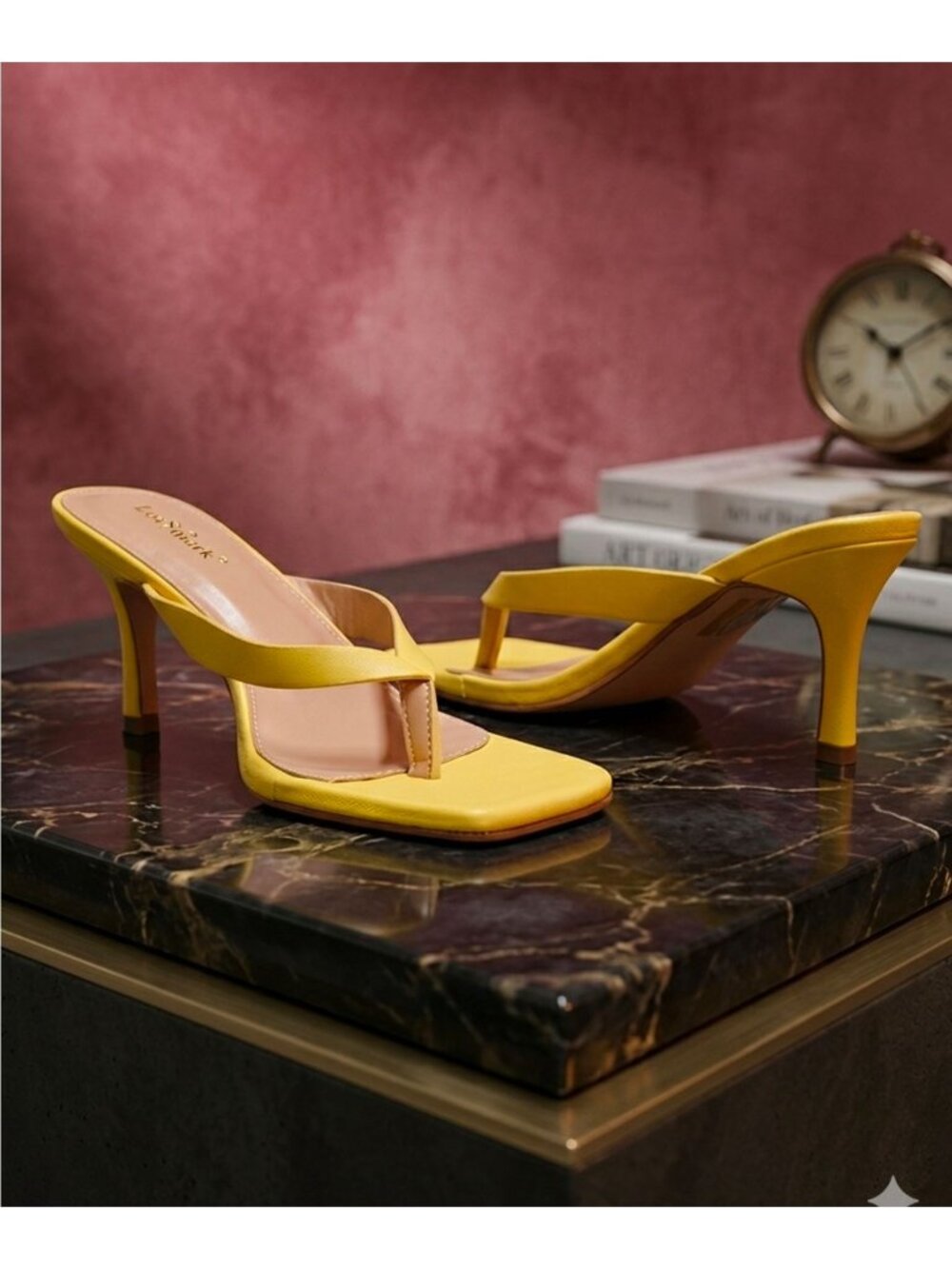 Yellow Square-Toe High-Heel Sandals With Strap Design For Women - Picture 5 of 14